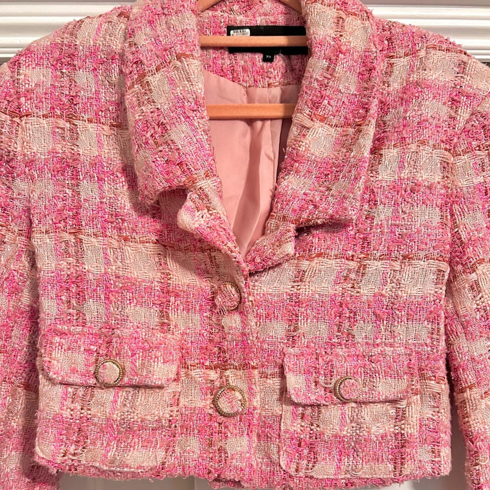 Pink Tweed Cropped Blazer